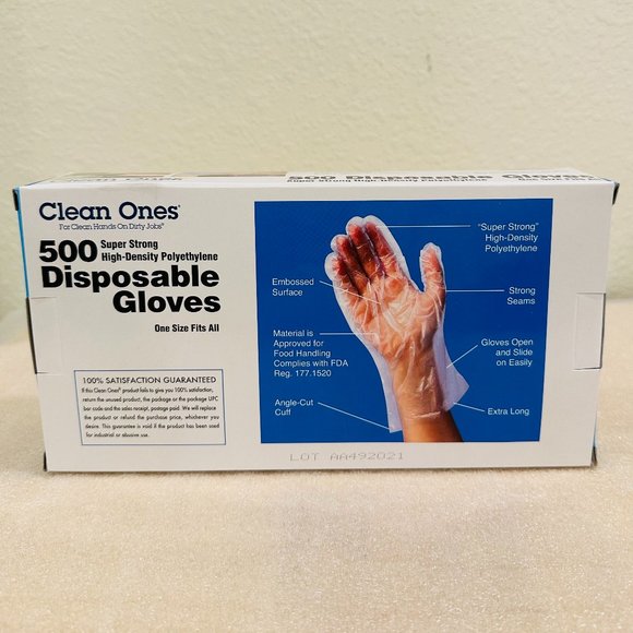 🧤 New 🧤 Clean Ones Disposable HDPE Poly Gloves, One Size Fits All - 500ct - Picture 4 of 6